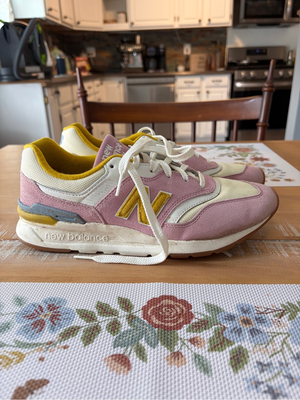 New Balance Pink and Yellow 997H Sneakers - Picture 2 of 11